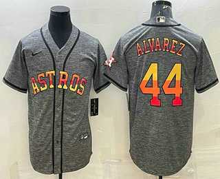 Men%27s Houston Astros #44 Yordan Alvarez Grey Gridiron With Patch Cool Base Stitched Baseball Jersey->houston astros->MLB Jersey